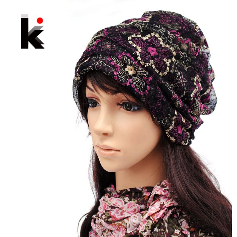 Free shopping 2017 Spring and Autumn fashion mercerizing Lace pullover can cross hair hat turban beanie hats for women