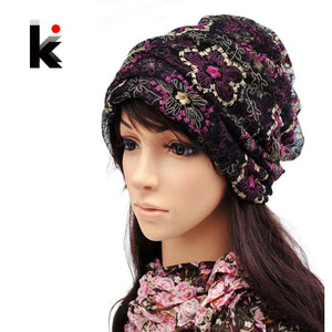 Free shopping 2017 Spring and Autumn fashion mercerizing Lace pullover can cross hair hat turban beanie hats for women
