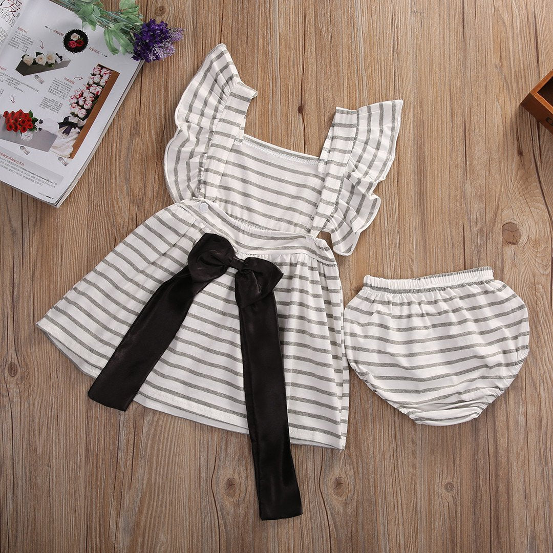 Striped Butterfly sleeves Dress