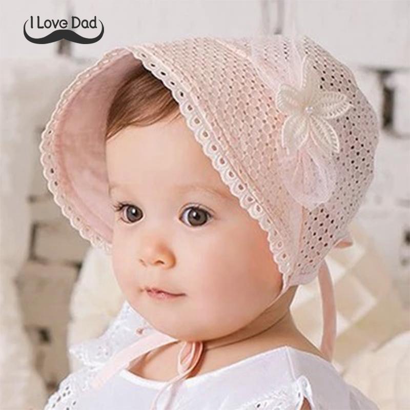 Spring Cap Summer Sweet Princess Hollow Baby Girls Hat Lace-up Beanie Cotton Bonnet Enfant Kids Flower Beanie Lace Floral Cap
