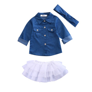 Denim White Tutu Set