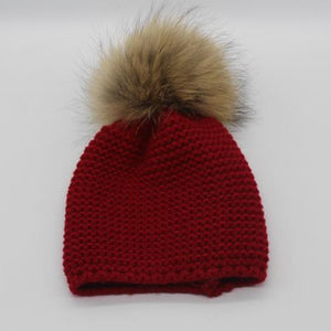 FURANDOWN Winter Hat Baby Children Raccoon Fur Pompom Hats Boy And Girls Warm Beanie Hat Cap For Kids