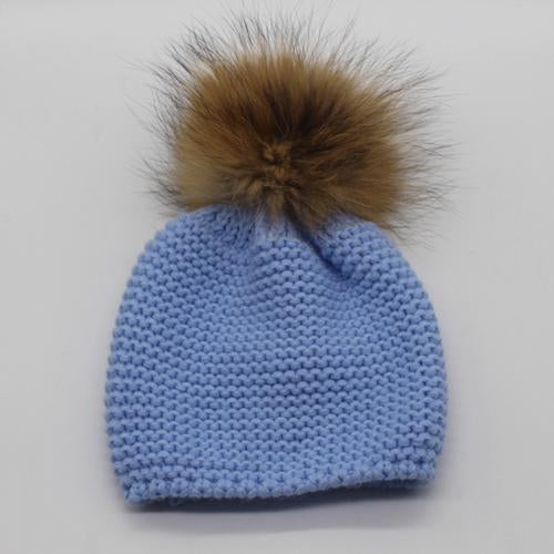 FURANDOWN Winter Hat Baby Children Raccoon Fur Pompom Hats Boy And Girls Warm Beanie Hat Cap For Kids