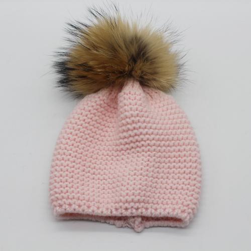 FURANDOWN Winter Hat Baby Children Raccoon Fur Pompom Hats Boy And Girls Warm Beanie Hat Cap For Kids