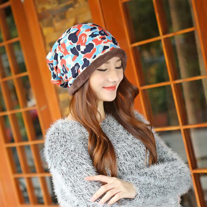 Hot Sell Winter Warm Knitted Cap Camouflage Cotton Fashion Skullies Thicken Skullies Beanies Hats For Women 2 Style 8409