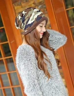Hot Sell Winter Warm Knitted Cap Camouflage Cotton Fashion Skullies Thicken Skullies Beanies Hats For Women 2 Style 8409