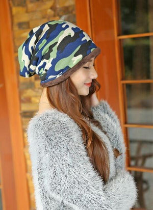 Hot Sell Winter Warm Knitted Cap Camouflage Cotton Fashion Skullies Thicken Skullies Beanies Hats For Women 2 Style 8409