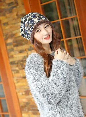 Hot Sell Winter Warm Knitted Cap Camouflage Cotton Fashion Skullies Thicken Skullies Beanies Hats For Women 2 Style 8409