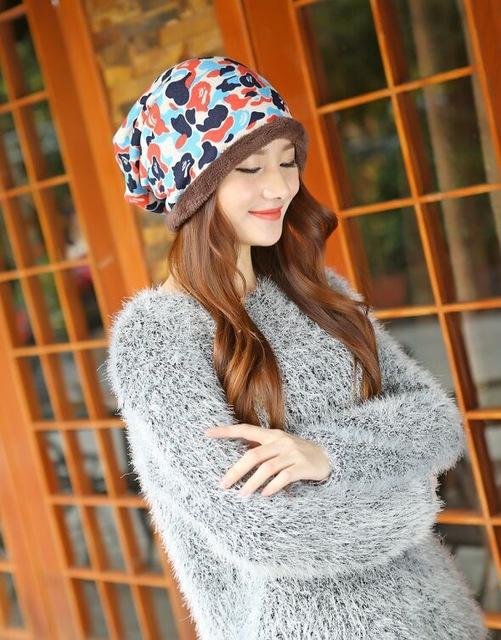 Hot Sell Winter Warm Knitted Cap Camouflage Cotton Fashion Skullies Thicken Skullies Beanies Hats For Women 2 Style 8409