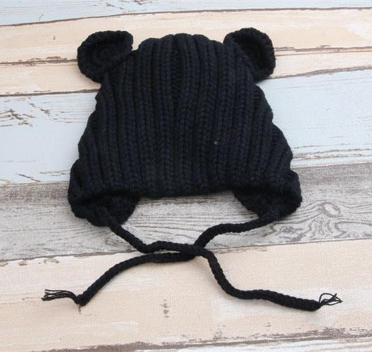 Knitted Winter Baby Hat with Ears Cartoon Lace-up Children Kids Baby Bonnet for 1-3 Years 5 Colors