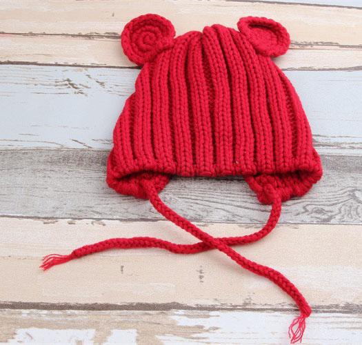 Knitted Winter Baby Hat with Ears Cartoon Lace-up Children Kids Baby Bonnet for 1-3 Years 5 Colors