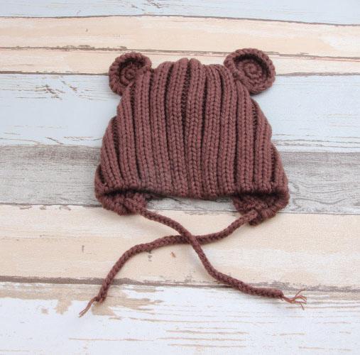 Knitted Winter Baby Hat with Ears Cartoon Lace-up Children Kids Baby Bonnet for 1-3 Years 5 Colors