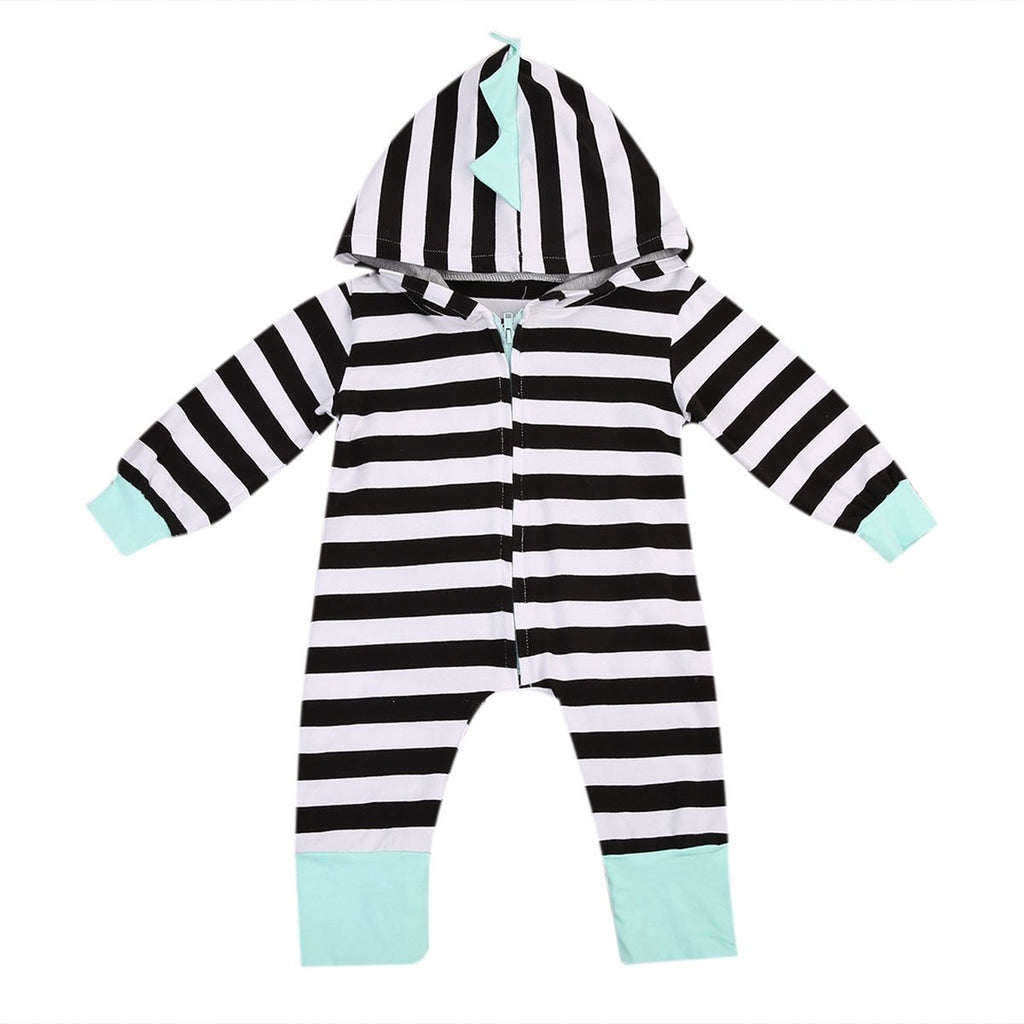 Blue Striped Dino Romper