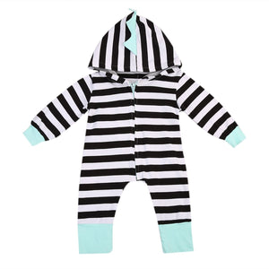 Blue Striped Dino Romper