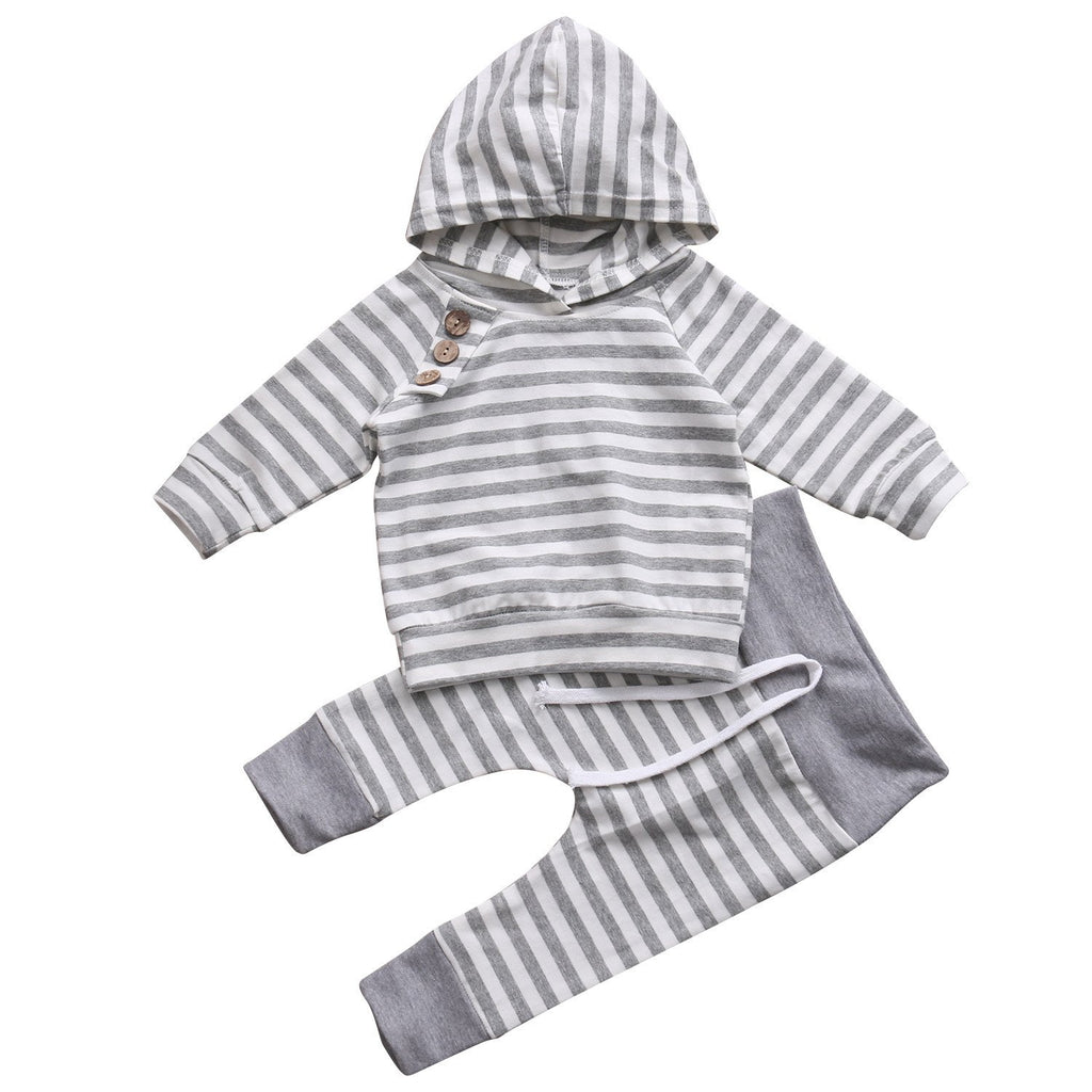 Grey Stripes Hoodie Set