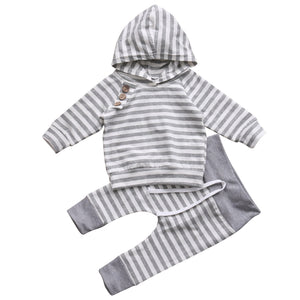Grey Stripes Hoodie Set