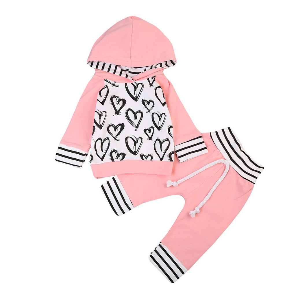 Pink Stripes Hoodie Set