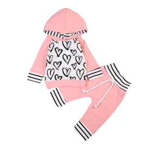 Pink Stripes Hoodie Set