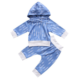 White Blue Hoodie Set