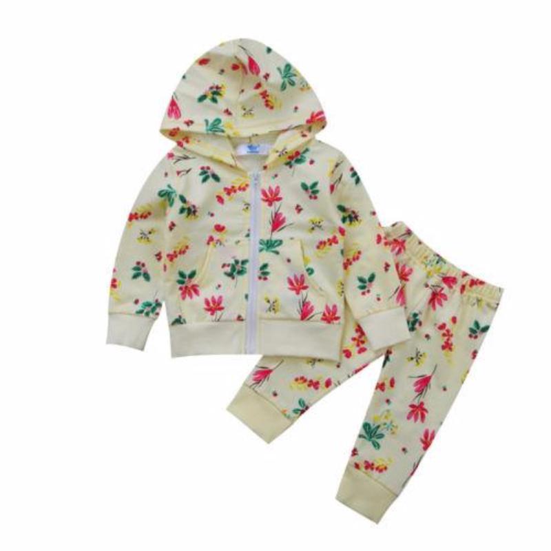 Flowers Zipper Hoodies Set