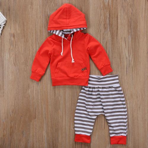 Red Hoodie + Striped Pants Set