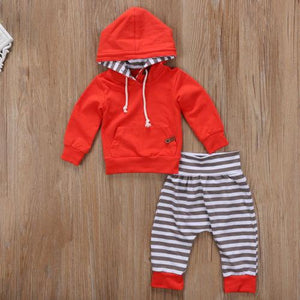 Red Hoodie + Striped Pants Set