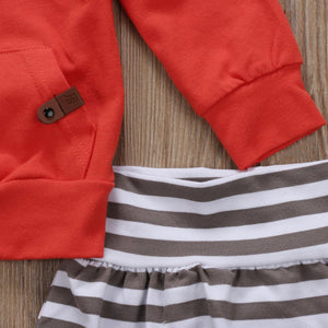 Red Hoodie + Striped Pants Set