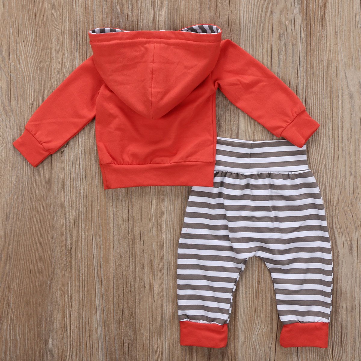 Red Hoodie + Striped Pants Set