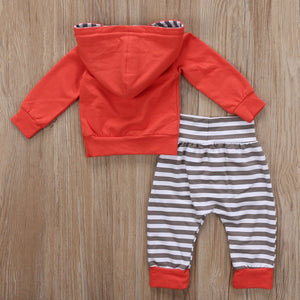 Red Hoodie + Striped Pants Set