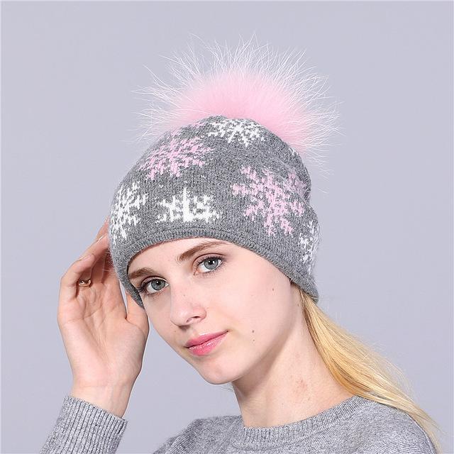 XTHREE real mink pom poms wool rabbit fur knitted hat Skullies winter hat for women girls hat feminino beanies hat