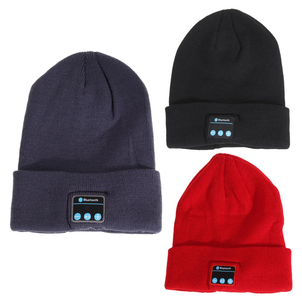 Wireless Bluetooth Smart Cap Knitted Soft Warm Beanie Hat Headphone Headset Caps Handsfree Phone Calls with Microphone Black Red