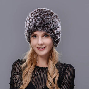 Hot 2017 New 100% Genuine Knitted Rex Rabbit Fur Hat Winter Lady Floral Cap Female Headgear Women Fur Beanies hats free shipping