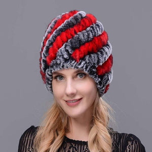 Hot 2017 New 100% Genuine Knitted Rex Rabbit Fur Hat Winter Lady Floral Cap Female Headgear Women Fur Beanies hats free shipping