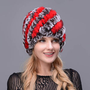 Hot 2017 New 100% Genuine Knitted Rex Rabbit Fur Hat Winter Lady Floral Cap Female Headgear Women Fur Beanies hats free shipping