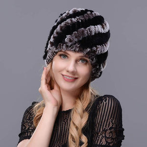 Hot 2017 New 100% Genuine Knitted Rex Rabbit Fur Hat Winter Lady Floral Cap Female Headgear Women Fur Beanies hats free shipping