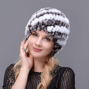 Hot 2017 New 100% Genuine Knitted Rex Rabbit Fur Hat Winter Lady Floral Cap Female Headgear Women Fur Beanies hats free shipping