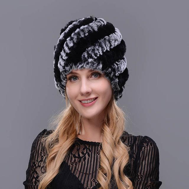 Hot 2017 New 100% Genuine Knitted Rex Rabbit Fur Hat Winter Lady Floral Cap Female Headgear Women Fur Beanies hats free shipping