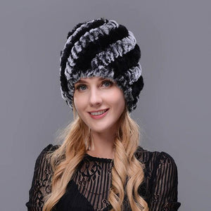 Hot 2017 New 100% Genuine Knitted Rex Rabbit Fur Hat Winter Lady Floral Cap Female Headgear Women Fur Beanies hats free shipping