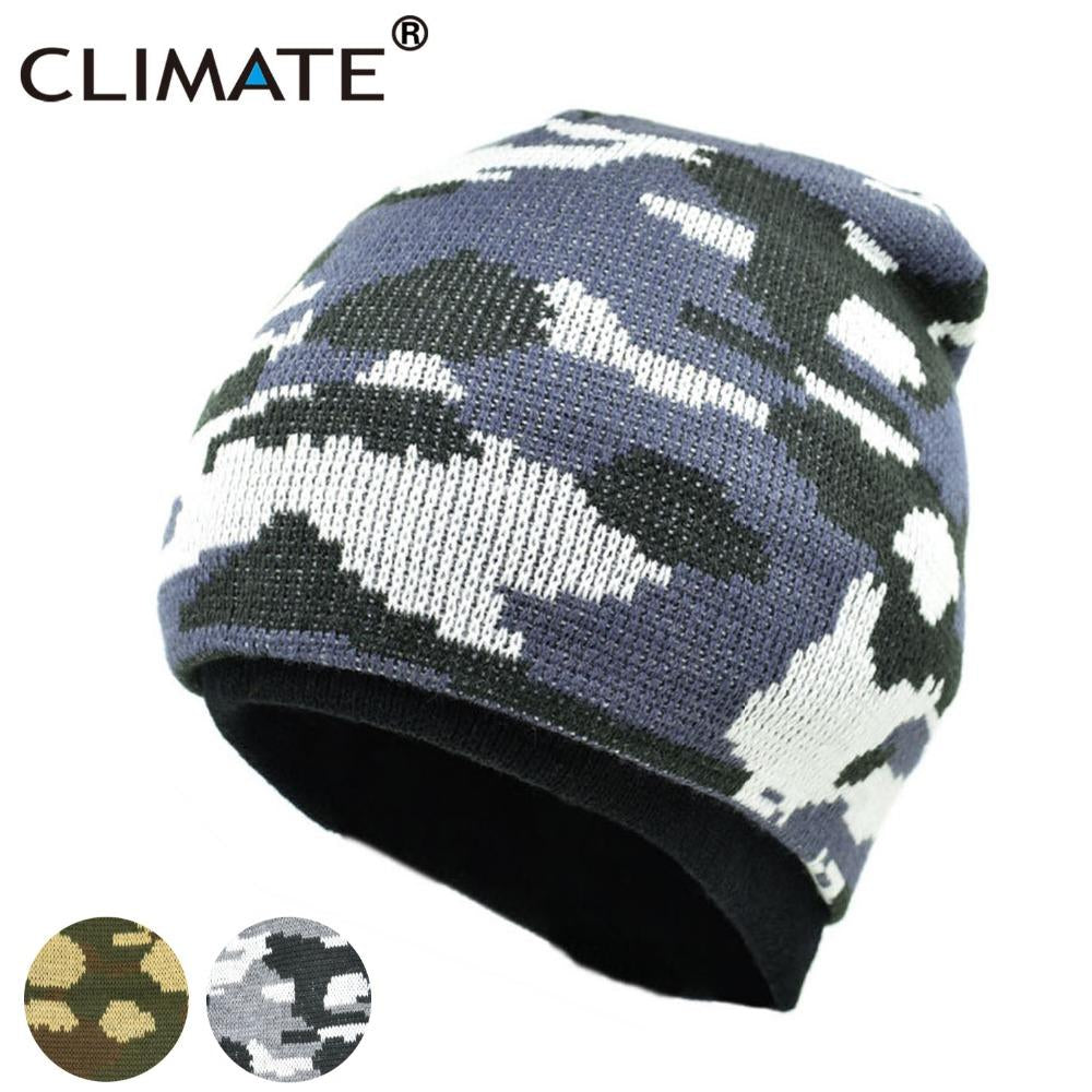 CLIMATE Camouflag Winter Warm Beanies Hat Unique Army Camo Color Soft Nice Knitted Hat Hunting Fishing Outdoor Sport Knitted Cap