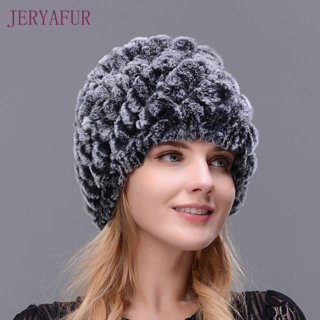 Hot 2017 New 100% Genuine Knitted Rex Rabbit Fur Hat Winter Lady Floral Cap Female Headgear Women Fur Beanies hats free shipping