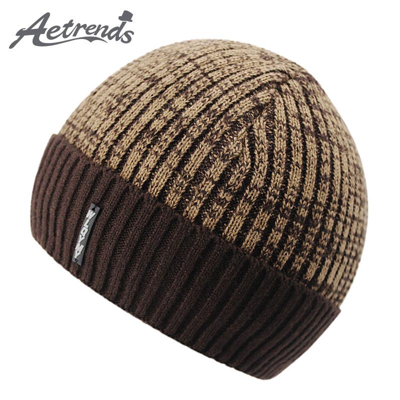 [AETRENDS] 2017 New Winter Beanie Hats for Men Warm Knitted Caps Beanies with Velvet Inside Z-5975