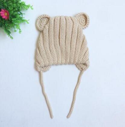 Knitted Winter Baby Hat with Ears Cartoon Lace-up Children Kids Baby Bonnet for 1-3 Years 5 Colors