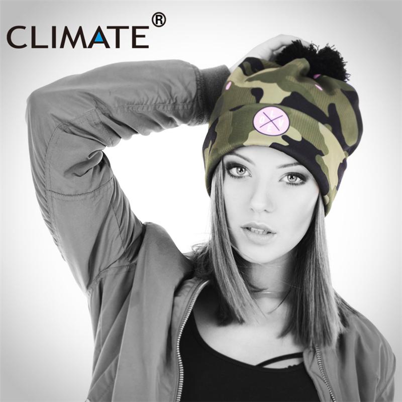 CLIMATE Girl Women Winter Warm Pompon Beanies Camouflag Love Skullies Hat Unique Army Camouflag Color Soft Nice Knitted Hat Caps