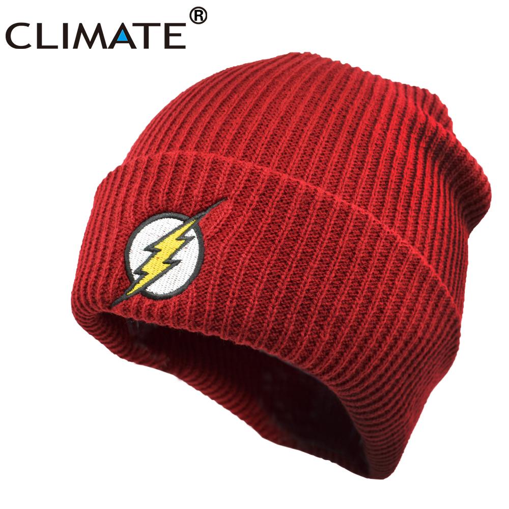 CLIMATE Men Women Winter Warm Beanie Hat 2017 New Flash Hero Soft Red HipHop Warm Knitted Red Caps Hat For Men Women Teenager