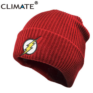 CLIMATE Men Women Winter Warm Beanie Hat 2017 New Flash Hero Soft Red HipHop Warm Knitted Red Caps Hat For Men Women Teenager