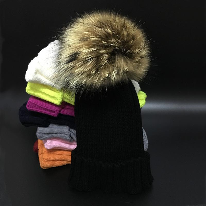 Winter Girls Boys Fur Pom Pom Beanies Hats Cotton Beanies Cap For Baby Lovely Winter Knitted Hats With Fur PomPom Hats Kids