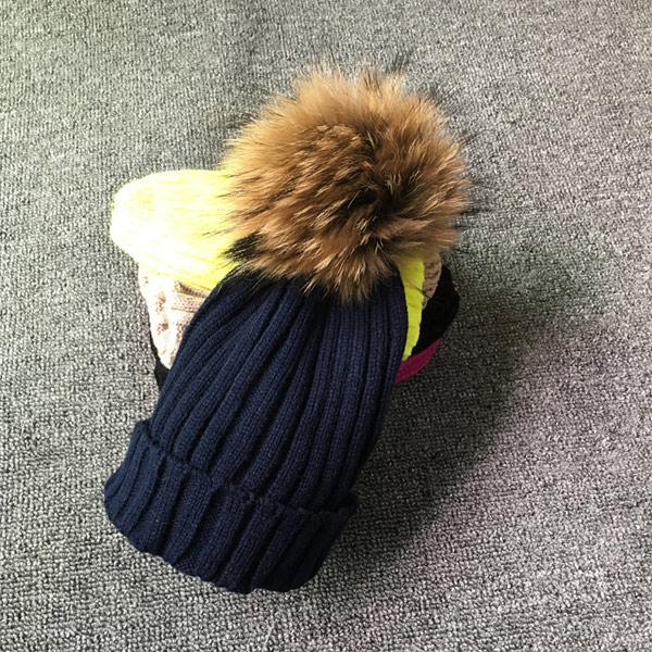 Winter Girls Boys Fur Pom Pom Beanies Hats Cotton Beanies Cap For Baby Lovely Winter Knitted Hats With Fur PomPom Hats Kids