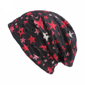 Cotton Hole Empty Camouflage Star Pile  Ear Protection Cap Unisex Women Soft Stretchy Beanie Hat Broken Hole chemo baggy cap