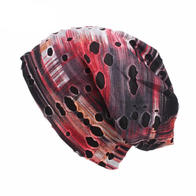Cotton Hole Empty Camouflage Star Pile  Ear Protection Cap Unisex Women Soft Stretchy Beanie Hat Broken Hole chemo baggy cap
