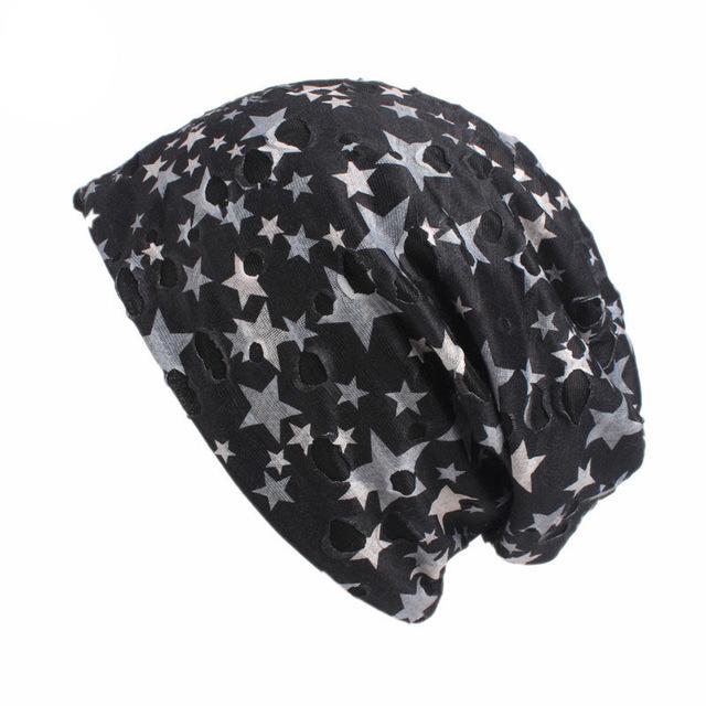 Cotton Hole Empty Camouflage Star Pile  Ear Protection Cap Unisex Women Soft Stretchy Beanie Hat Broken Hole chemo baggy cap